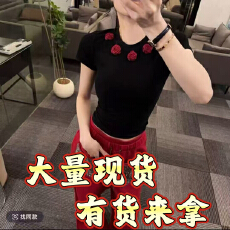 批发OS&oneshow夏季新款短袖套装女休闲宽松显瘦烫钻工装裤俩件套