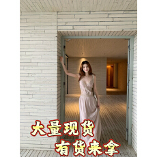 批发Lienni2026春夏新款气质收腰显瘦裸粉刺绣百褶长款吊带<b class='q'>连衣裙</b>女