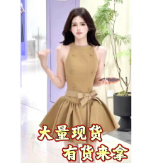 批发柔雾卡其/无袖修身束腰百褶<b class='q'>连衣裙</b>汉DYYY-20260368