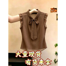 批发高级感复古波点<b class='q'>蝴蝶结</b>系带<b class='q'>衬衫</b>女夏季新款法式气质显瘦百搭上衣潮