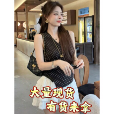 批发独特漂亮夏天绝美小<b class='q'>套装</b>韩系轻熟优雅风波点无袖背心蛋糕裙两件套