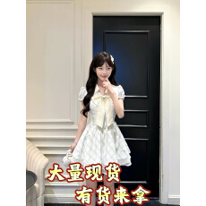 批发桔梗house 浅蓝蝶梦清新格纹短裙子<b class='q'>泡泡袖</b>翻领双层蕾丝下摆<b class='q'>连衣裙</b>