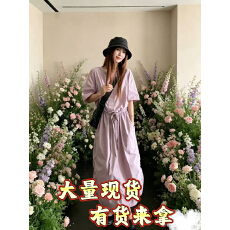 批发Lem风极简撞色松紧抽绳伞兵花苞连衣<b class='q'>裙</b>