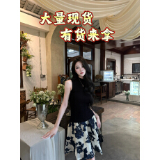批发AWMUMU法式<b class='q'>名媛</b>风蓝色刺绣花朵半身裙女修身显瘦高腰蓬蓬裙短裙子