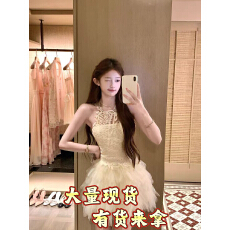 批发Acaine6/28 20:00 95折款蕾丝雀羽 蕾丝挂脖亮片<b class='q'>网纱</b>羽毛裙