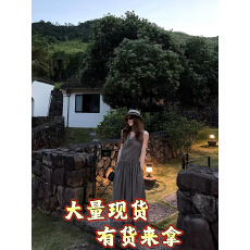 批发黑豆哼哼 可可甜酒*法式荡领无袖背心<b class='q'>连衣裙</b>系带收腰抽绳<b class='q'>中</b>长裙子