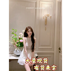 批发池昭昭Chiarazz  旧日香槟 织纹<b class='q'>无袖</b>白色针织拼接<b class='q'>无袖</b><b class='q'>连衣裙</b>