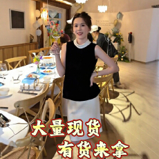 批发法式优雅气质立领撞色无袖上衣半身裙套装女夏季百搭通勤装两件套