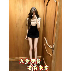 批发甜美纯欲风修身显瘦蝴蝶结上衣背带裙裤两件套女夏季法式千金套装