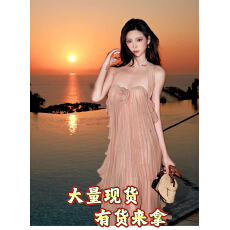 批发度假风<b class='q'>连衣裙</b>女名媛高级感生日party小<b class='q'>礼服</b>重工立体花朵挂脖长裙