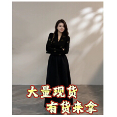 批发大婷婷法式新款烫钻太阳花长袖时尚显瘦气质秋季连衣裙DT1600