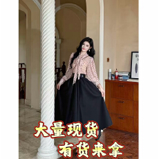 批发2026新款樱绯舞秋季少女感粉底波点飘带长袖<b class='q'>衬衫</b> 高腰半身套装裙