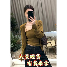 批发麦浪～韩系2025早秋气质百搭显瘦时尚气质长袖针织开衫吊带<b class='q'>两件套</b>