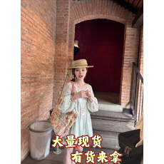 批发Doll原创小青栀森系薄荷蓝绿刺绣<b class='q'>娃娃衫</b>夏季少女感宽松<b class='q'>连衣裙</b>