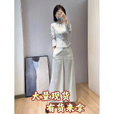 巨好看的早秋一整套大方得体气质高端小香风掐腰浅灰色衬衫套装裤
