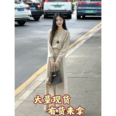 菜菜温柔气质风小个子秋季休闲显瘦V领上衣显高阔腿长裤两件套