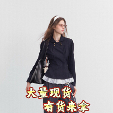 批发SPEAR YOUTH“无可替代”双排扣牛仔打褶收腰衬衫<b class='q'>通勤</b>上衣外套