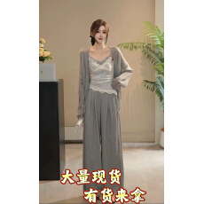 批发林寒涧肃慵懒风蕾丝吊带+开衫+<b class='q'>阔腿裤</b>女三件套松弛感气质套<b class='q'>装</b>