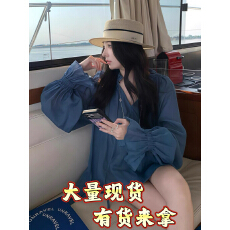 批发有货～苎麻灯笼袖<b class='q'>衬衫</b>长袖夏季薄款<b class='q'>女</b>抽褶木耳边领轻薄上衣