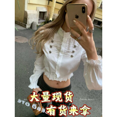 批发8uioio'莉诺尔信使'宫延风蕾丝花边<b class='q'>衬衫</b><b class='q'>女</b>秋新款收腰显瘦短款上衣