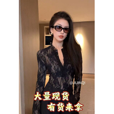 批发JIJINQI时尚性感修身显瘦蕾丝长袖气质百搭上衣