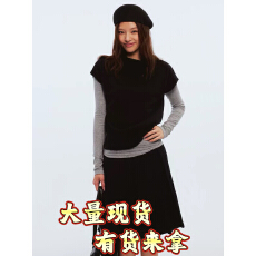 批发HEYABC 高级感黑色半袖针织衫<b class='q'>马甲</b>女秋冬叠穿长袖打底上衣两件套