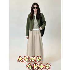 批发韩系早秋季穿搭一整套2026<b class='q'>新款</b>绿色外套长袖T恤女阔腿<b class='q'>裤</b><b class='q'>三件套</b><b class='q'>装</b>