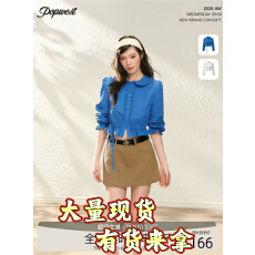 批发POPWEST | 原创克莱因蓝通勤纯色衬衫女修身娃娃领中袖衬衣上衣秋