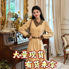 批发小八女装定制金缕檀心早秋穿搭气质巨好看掐腰法式长袖连衣裙