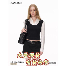 批发NANGOON 设计感ins假两件v领<b class='q'>衬衫</b>上衣百搭气质秋季新款女黑色套装