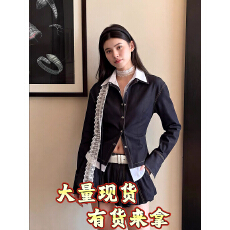 批发MXU复古丹宁/明星同款撞色可拆卸领牛仔衬衫蓬蓬<b class='q'>裙裤</b>时尚两件套