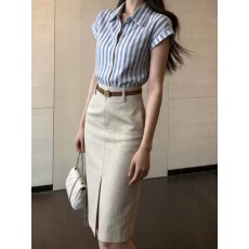 批发法式条纹衬衫半身裙<b class='q'>套装</b><b class='q'>女</b>2026年夏季新款小个子通勤<b class='q'>职业</b>装两件套