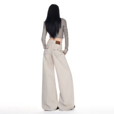 批发美式浅杏色阔腿牛仔<b class='q'>裤</b>女2026年秋季新款低腰宽松显瘦<b class='q'>百搭</b>直筒<b class='q'>裤</b>子