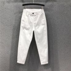 批发白色牛仔裤<b class='q'>女</b>九分休闲裤春秋学生韩版宽松显瘦松紧腰小脚裤哈伦裤