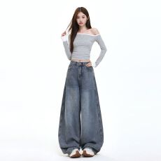 批发美式高街阔腿<b class='q'>牛仔裤</b><b class='q'>女</b>2025秋季新款高腰慵懒松弛感宽松直筒拖地裤