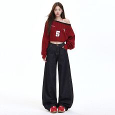 批发美式复古丹宁蓝阔腿<b class='q'>牛仔裤</b><b class='q'>女</b>2025秋季新款宽松垂感拖地直筒裤子潮