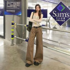 批发美式复古卡其色工装<b class='q'>牛仔裤</b><b class='q'>女</b>2025秋季新款低腰直筒宽松垂感阔腿<b class='q'>裤</b>