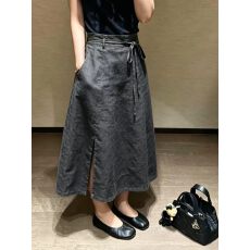 批发格雷系日系复古ins亚麻半裙2026<b class='q'>夏</b>季抽绳设计感气质优雅开叉a字裙