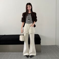批发高腰假两件微喇<b class='q'>牛仔裤</b><b class='q'>女</b>秋季显瘦遮胯设计感裙裤加长拖地喇叭长裤