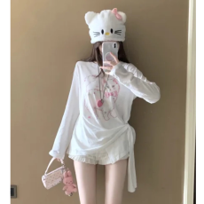 批发斜肩T恤防晒打底衫罩衫透气收腰绑带