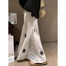 批发已出大货 蕾丝刺绣拼接半身裙女2025夏季亚麻<b class='q'>长裙</b><b class='q'>拖地</b>中长款a字裙