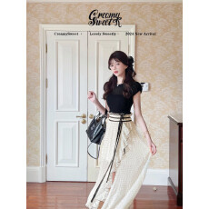 日系富美 不规则开叉设计波点长裙女温柔显瘦半身裙女2026夏季