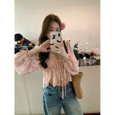 批发已出大货~莱赛尔混纺肌理感灯笼袖上衣女轻薄透气蕾丝小衫两件套