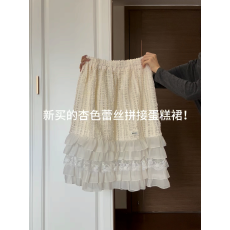 批发已出大货 甜美风蕾丝拼接蛋糕裙女中长款荷叶边半身裙百搭修身夏