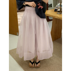 批发法式粉紫色压褶网纱半身裙女2026新款<b class='q'>赫本</b><b class='q'>风</b>高腰气质大摆花苞裙