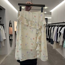 批发正品2026新款韩系定制晕染雪纺半身裙女度假风百搭<b class='q'>显瘦</b>荷叶边仙女