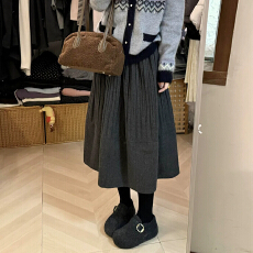批发已出大货 压褶拼接毛呢半身裙女秋冬新款复古百搭气质A字中长裙