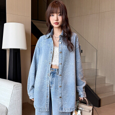 批发春季新品提花牛仔衬衫女士宽松潮流厚款百搭上衣碎花图案衬<b class='q'>衣外套</b>