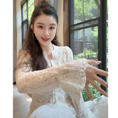 批发官图实价 蕾丝 防晒<b class='q'>镂空</b>上衣百搭重工刺绣V领空调房衬衣开衫女