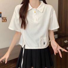 批发官图实价 设计感小众polo领短袖正肩t恤2026新款短款辣妹上衣女夏